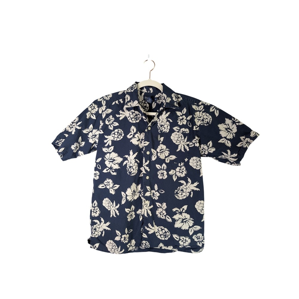 Vintage Polo Ralph Lauren Hawaiian Shirt Mens M Navy Blue Pineapple Cotton